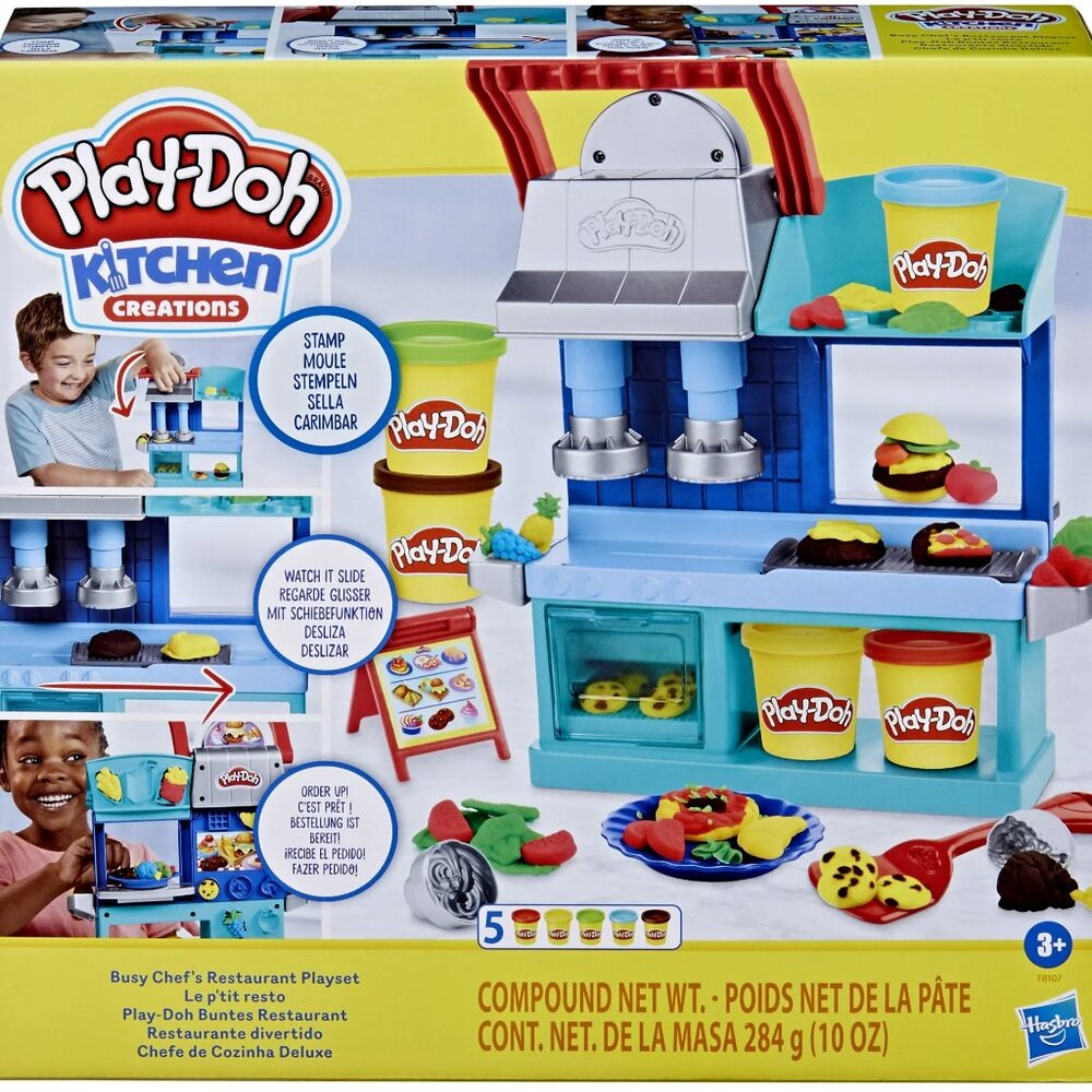NWT Play-Doh Kitchen Creations Busy Chef’s Restaurant Playset 2-Sided Kitchen